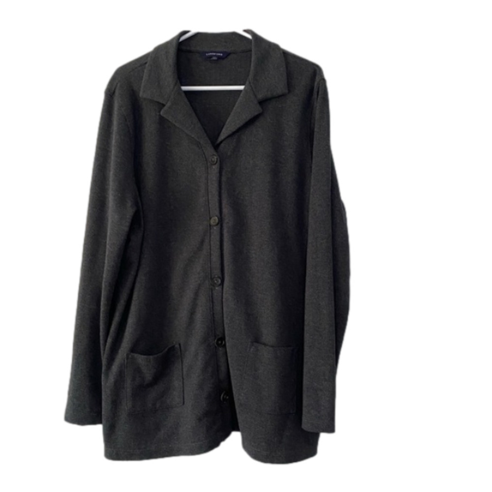 LANDS End herringbone button up cardigan with front pockets 100% cotton size XL